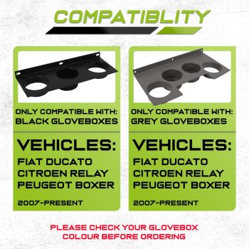 Cup Holder Insert for Glovebox Compatible With Fiat Ducato, Citroen Relay and Peugeot Boxer (BLACK)